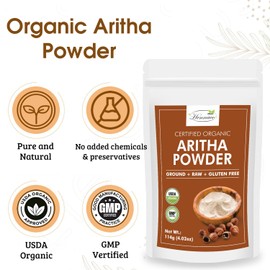 hennaco Organic Aritha (Soap Nut) Powder for Hair and Skin Pure & Natural Reetha No Preservatives Chemical Free 114 Grams (4 OZ)