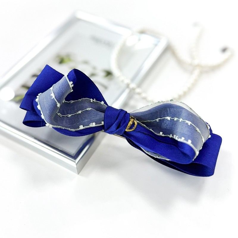 (4 types) Burnaby silk mesh lace ribbon hairpin camel /