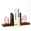Wood Bookends for Shelves with Crystal Tree, Geode Bookstoppers for
