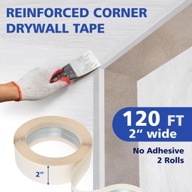 HolyMaji Drywall Corner Tape, 120 Feet by 2 Inch Reinforced Corner Drywall Tape with Metal for Inside Outside Corner Wall Crack Repair Tape, No-Adhesive Side 2 Rolls
