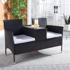 Safavieh Outdoor Collection Viora Wicker Cushion Loveseat PAT7710A, Black/White