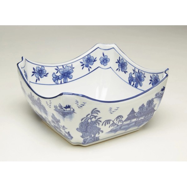 Zeckos AA Importing 59776 Square Blue And White Bowl