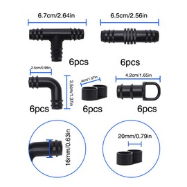 VooGenzek Irrigation Connection Kit for Hoses, Plug Barb Hose Connector, 16 mm Irrigation System, Gate Valve Valves, Couplings, Elbows, T-Pieces, End Caps, End Plugs, Pack of 30