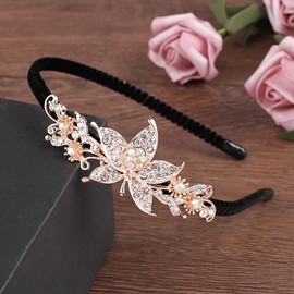 Crystal Heart Flower Headband Rhinestone Butterfly Headband 1920s French Love Heart Hair Band Vintage Velvet Hair Styling Headpiece Accessories for Women (Gold B)