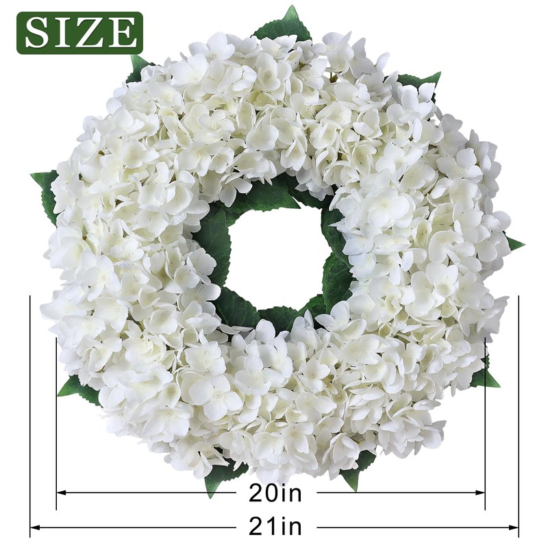 21" Artificial Hydrangea Flower Wreath for Front Door Decor (White)
