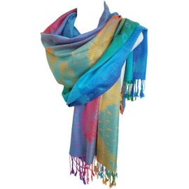 GlamLondon Colourful Patches Rainbow Scarf, Soft Warm Viscose Pashmina Womens Shawl
