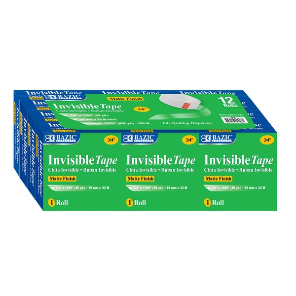 BAZIC InvisibleTape 3/4" X 1296", Matte Finish Stationery Tapes Refills