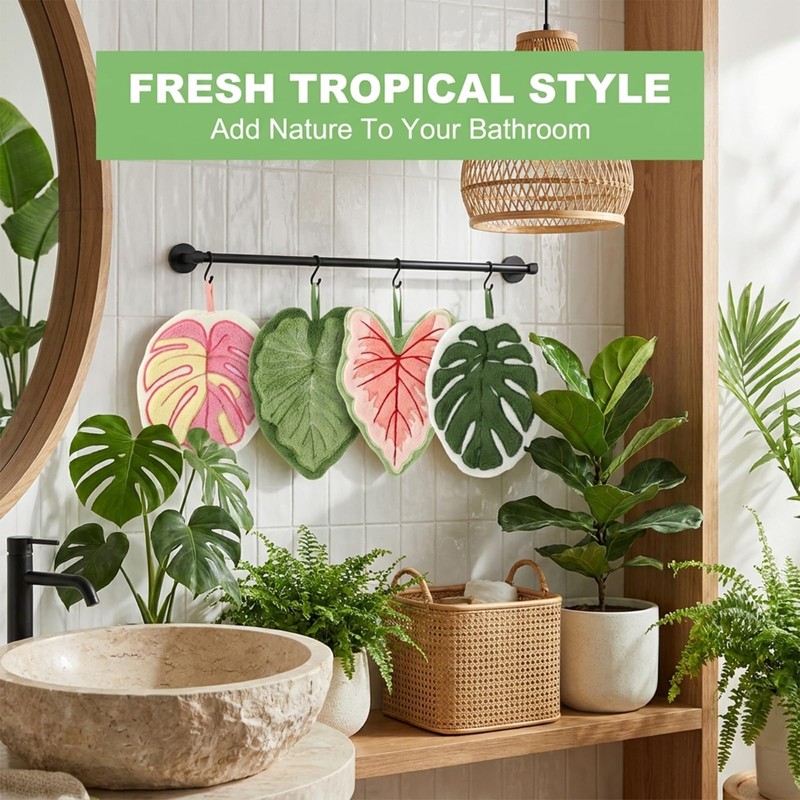 4Pcs Leaf Shaped Hand Towels, Hanging Kitchen Towels, Decorative Bathroom