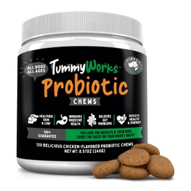 TummyWorks Probiotic 120 Soft Chews for Dogs All Ages - Supports Digestive Health, Relieves Diarrhea, Constipation, Good for Itching, Allergies, Yeast Infections. Added Digestive Enzymes, Made in USA