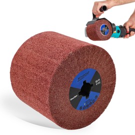 MOGRQAP Polishing Drum, 180 Grit Nylon Brush Drum Abrasive Brushes Drawing Wheel Sander Burnishing Polishing Tools Wheels Polishing Brush for Metal Wood Surface Polishing - Red