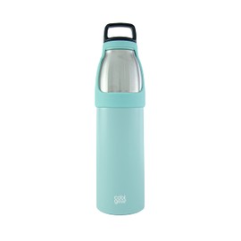 2 Pack COOL GEAR Saturn 24oz Stainless Steel Water Bottle | Silicone Tension Strap Tumbler - Black/Teal