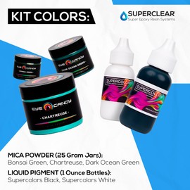 Super Clear Craft Art Resin Kit, Create Your Own Green Ocean Resin Crafts! Includes 2 Qt Epoxy, Mica Colors & Supercolors Pigment Dispersion Colors. Wood Resin, Mirror, Cutting Board, Tumbler & More!