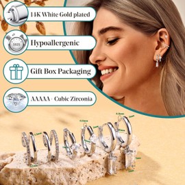 JeweBella 5 Pairs Sterling Silver Stud Earrings for Women 14K Gold Plated Earrings Stacks Hypoallergenic Silver Studs Hoop Earrings Sleeper Cartilage Earrings Sets for Multiple Piercing