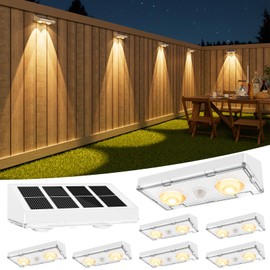 VOLISUN Solar Fence Lights, 8 Pack Solar Powered Fence Lights Outdoor with Warm White LED Spot Lens, IP65 Waterproof Fence Solar Lights Outdoor for Patio, Backyard, Railing, Deck（White）