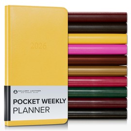 Gallery Leather Pocket Weekly Monthly Planner 2026, Elegantly Bound Calendar Planner and Notebook with Stylish Gold-Gilded Page Edges, 12 Months - Caribbean Yellow - 6 x 3.25 "