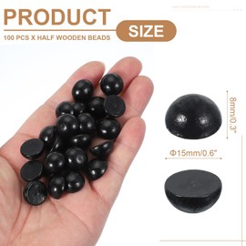 sourcing map 100 Pcs Half Wooden Beads, 0.6 Inch(15mm) Unfinished Natural Split Wood Balls, Wooden Half Sphere for Paint DIY Crafts Art Projects Party Decoration, Black