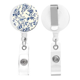 2 Pack Badge Reels Holder Retractable with ID Clip for Nurse Name Tag Card Nursing for Doctor Teacher Student Employee Office Medical Work (Blue Flower)