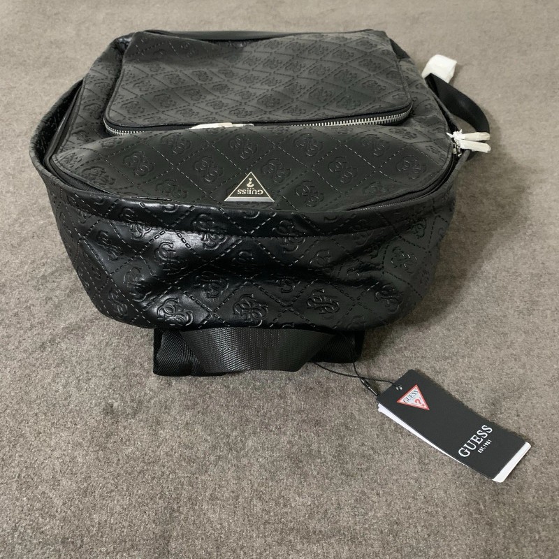 Guess Men's Milano Compact Backpack Solid Black Blaster Wash Embossed