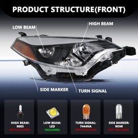 Aosky Headlight Assembly Compatible for for 2014 2015 2016 Toyota Corolla Sedan 4-Door OE Style Headlamps Replacement Right Passenger Side