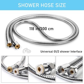 Shower Hose 300 cm, Flexible Stainless Steel Shower Hose, Twist Protection, Universal Shower Hose, Shower Hose with 2 Seals, Chrome Universal G1/2 Inch Interface, Shower Hoses for Hand Shower