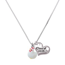 Delight Jewelry Resin White Chicken Silvertone Class of 2026 Heart Necklace, 17.5+2"