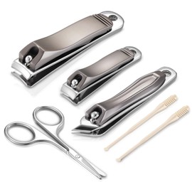 5-in-1 Stainless Steel Manicure Kit, Nail Clipper + Nose Hair Scissors + Ear Spoon | Mili-Grade Blades & TSA Compliant | Portable Travel Essentials