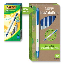BIC ECOlutions Retractable Ball Pen, Medium Point (1.0 mm), Blue, 12 Pens