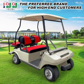 10L0L Golf Cart Front Rear Seat Cover Set for EZGO TXT RXV & Club Car DS 2000-up(Flat Backrest), Made of 3D Air Mesh Polyester Fabric Breathable Washable, Red
