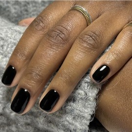 Black Press on Nails Short,KXAMELIE False Nails Short Square Nails Press ons,Acrylic Nails Glue on Nails Set,Stick on Nails for Women Fake Nails for Girls Daily Wear in 24PCS