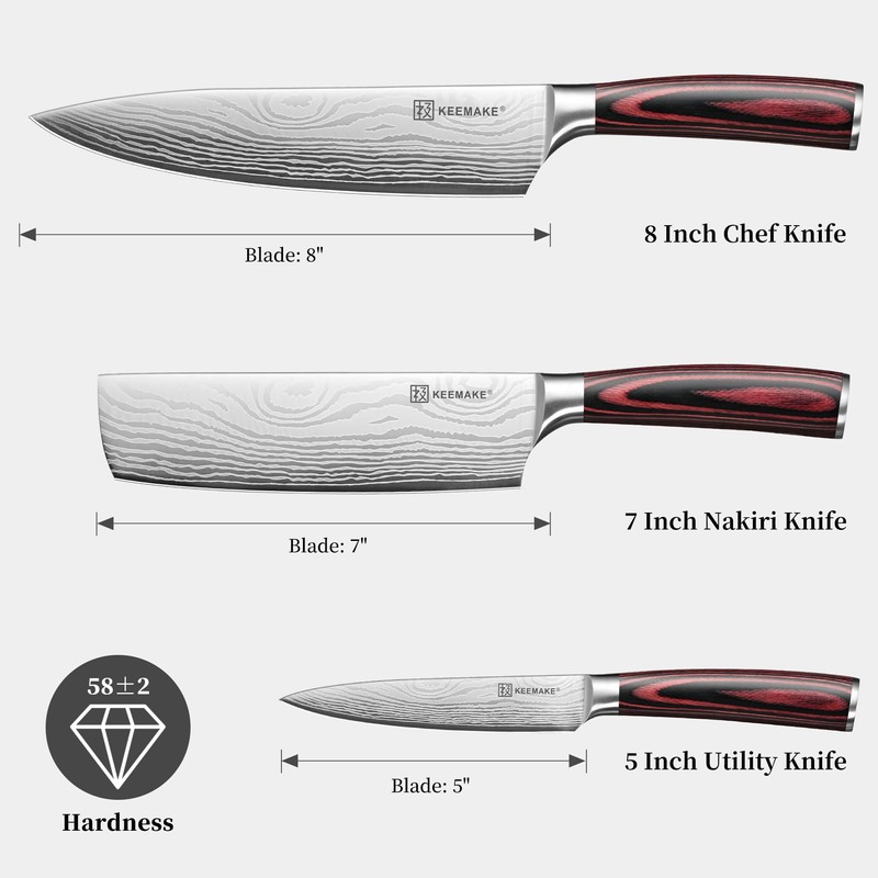 KEEMAKE Kitchen Knife Sets, 3 Pieces Professional Chef Knife Set
