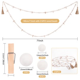 QXUJI Wall Hanging Photo Display with Double Layer Wooden Beads Garland, Photo Holders with 15 Wood Clips, Kids Art Display, Picture Frame for Boho Wall Decoration, Rustic Country, Home, Nursery Room