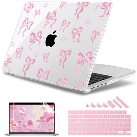 May Chen Case for M4 MacBook Pro 14 inch Case A3112 A3401 Max A3185, M3 A2918 A2992, M2 A2779 M1 A2442, 2024 2023 2022 2021 Release, Plastic Hard Shell with Keyboard Cover, Heart Bow