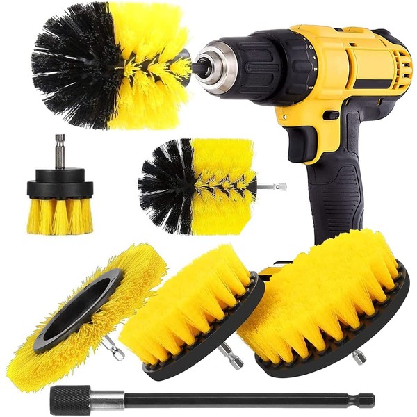 YIHATA Drill Brush Cleaning Brushes Set, 6 Pack Extended Electric Cleaning Brush Power Scrubbing Brushes for Cleaning, Great for Car Carpet Floor Bathroom Toilet Kitchen Ceramic Surface Yellow