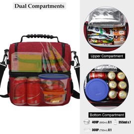 MIER Lunch Bag Men Double Deck Lunch Box Bag,Insulated Leakproof Cooler Bag Adult with Multiple Pockets for Work (Dark Red)