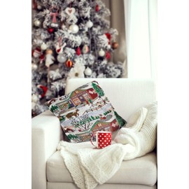 Lex's Linens Set of 2 Christmas Theme Tapestry Cushion Cover (Winter Scene)