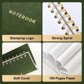 TSFPapier Spiral Notebook College Ruled Soft Cover Suede Aesthetic Note book 160 Pages 8.5" x 6.34" For Work Note taking,Journals For Writing School Office With Double-Sided Pocket,100GSM Thick Paper