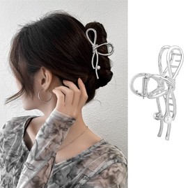 Large Hair Clips for Thick and Thin Hair Metal Sliver Bow Hair Claw Clips with White Pearls Design Elegant French Hairpins Jaw Clips Strong Hold Hair Accessories for Women Girls Daily Wedding Wear