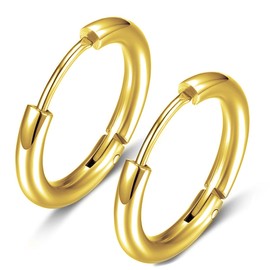 316 Stainless Steel Huggie Hoop Earrings, 10mm/12mm, Hypoallergenic (Gold, 10mm +12mm pair)