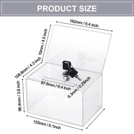 Tuanse 4 Pcs Acrylic Donation Box for Fundraising with Lock and Sign Holder, Clear Donation Box Suggestion Ballot Raffle Boxes Jar Tip Ticket Storage for Voting Charity, 6.1 x 4.3 x 3.8 inch(Clear)