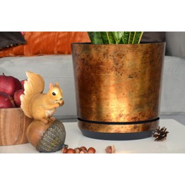 KERD 21cm Rust (033) Decorative High Quality Recycled Material Plant Pot with Drainage Tray Hand Pasted Wood Like Wood Rustic Industrial Warm Tones Rust