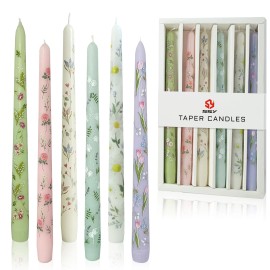 10 Inches Print Taper Candles 6 Pack Handmade Floral Candle Long Candle Sticks for Home Party Wedding Restaurant Holiday Decorcolor: Mixed, size: 10inch