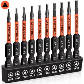 10-Pack Triangle Screwdriver Set - Premium S2 Steel Triangle Bit Set (2.56" Long Magnetic Head) 1/4 Hex-Shank, Sizes: TA12, TA14, TA16, TA18, TA20, TA23, TA25, TA27 (x2), TA30, Professional & DIY Use