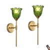 XIYOUVE 2 Pack Battery Operated Wall Sconce with Green Glass