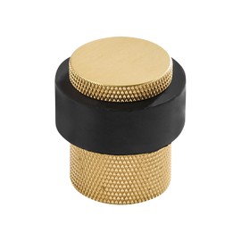 SAILANKA Solid Brass Door Stopper Heavy Duty Cylindrical Floor Mount Door Stop with Rubber, Wall Protector Mounted Doorstop Protect Door Knobs, 1-3/5" Height, 1 Pack, Brushed Brass