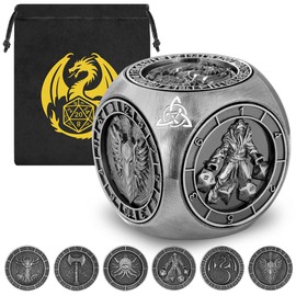 DND Fingertip Spinner Dice, 7-in-1 Metal Dice Set with 3D Pattern, Polyhedral Rotating Game Dice, for DND Gifts with Dragon Logo Gift Bag, Role Playing Board Game Accessories, Silver