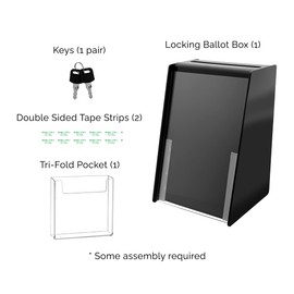 Locking Ballot Box with 4 Inch Wide Entry Form Pocket and Sign Holder Black Acrylic 5.75" x 5.5" x 8.75" Tip Collection Drop Box by Marketing Holders