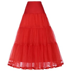 Linghe 50s Long Petticoat Ruffled Crinoline Vintage Wedding Bridal Petticoat for Wedding Dresses Underskirt Rockabilly Tutu Skirt, red