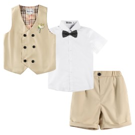 LOLANTA Boys Suit for Kids Tuxedo Suits for Wedding Formal Set Fashion Boy Dress Outfit with Shirt and Tie (Khaki, 6-7 Years)