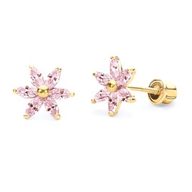14k Yellow Gold Flower Stud Earrings with Screw Back