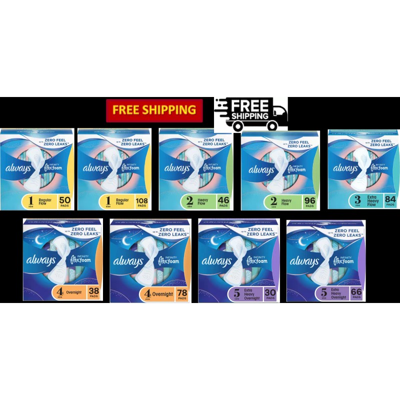 Always Infinity Feminine Pads for Women with Wings, Unscented, Size